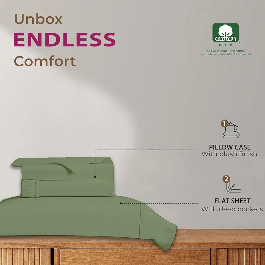 Trance Home Linen 100% Cotton 78x60 inch Queen Elastic Fitted Bedsheet | 400TC Premium Queen Double Bed Size Plain Fitted Elastic Bed Sheet with 2 Pillow Covers 