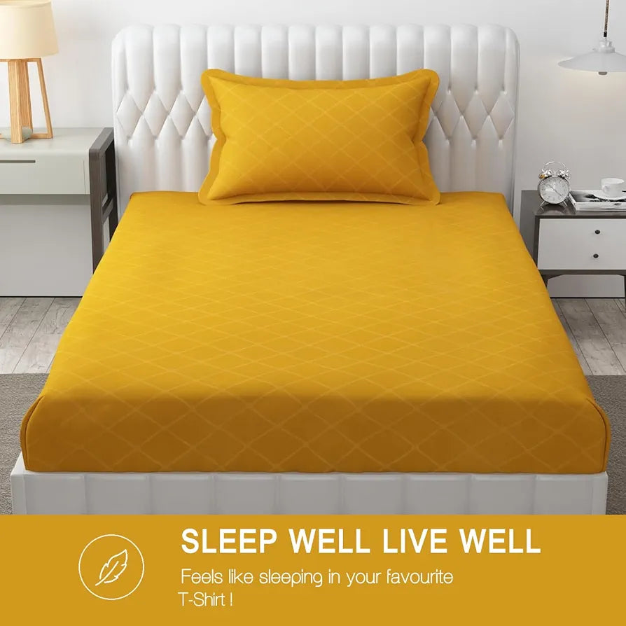 FRESH FROM LOOM Microfiber Bed Sheet Set - Single Geometric Bedsheet, Hypoallergenic, Wrinkle Free with 1 Pillow Covers , 144 TC