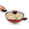 Vinod Popular Aluminium Non Stick Kadai With Detachable, Removeable Handles - 2.5 Litres | 24 Cm | 3 Mm Thick | Kadhai With Glass Lid