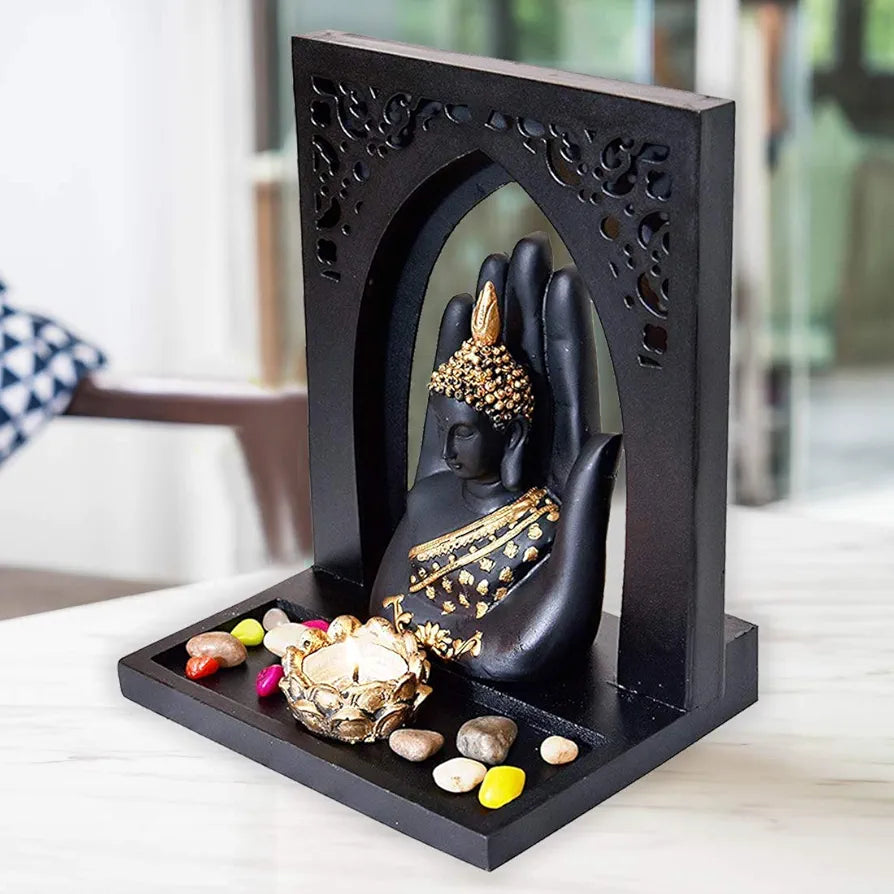 MARINER'S CREATION Buddha FACE Idol with Royal Tray and T Light Holder for Home Decor & Gift