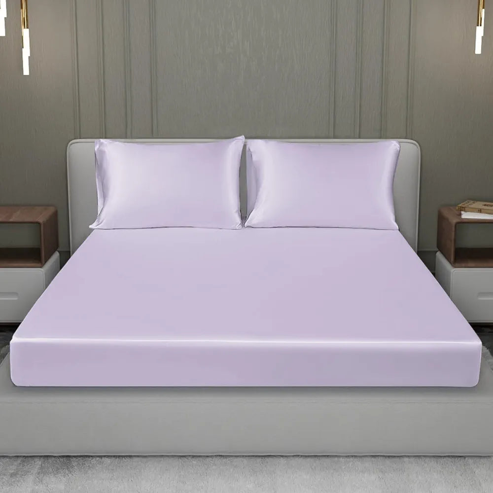 Cloth Fusion Satin Elastic Fitted Bedsheet for Double Bed King Size, Luxury Elastic Bedsheets for King Size Bed with 2 Pillow Covers | H603 | 280 TC