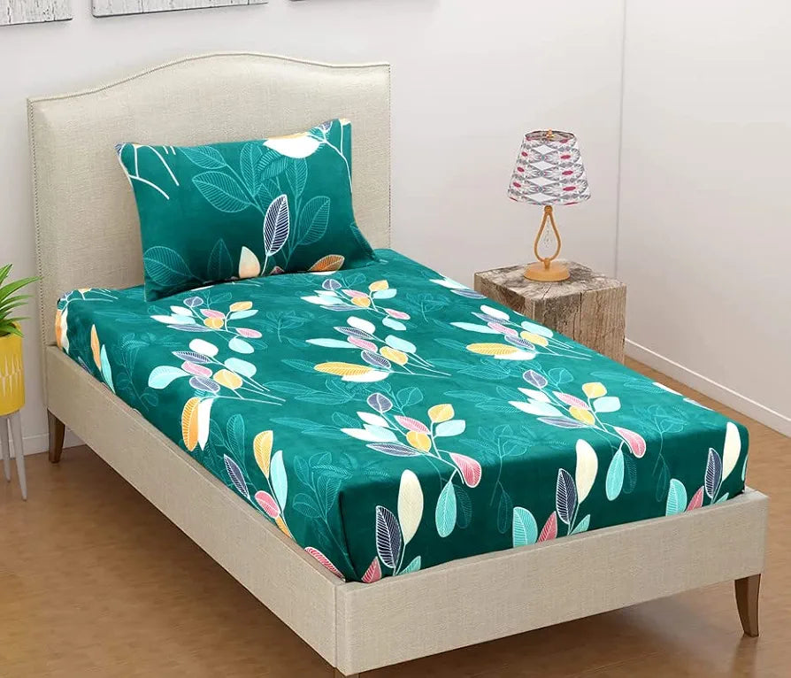 BSB HOME Premium Cotton Feel Single Bedsheet with One Pillow Cover for Coat/Diwan/ 4x6 Bed 180 Tc 