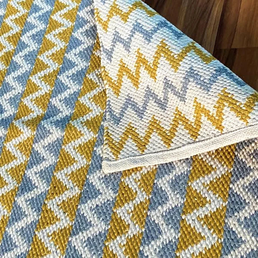 SAJAVAT HOME Cotton Rectangular Floor Rug | Tuscan Sun Yellow & Grey Area Rug for Living Room, Bedroom, and Home Decor | Hand Woven & Reversible Design | 3x5 Feet  | Pack of 1