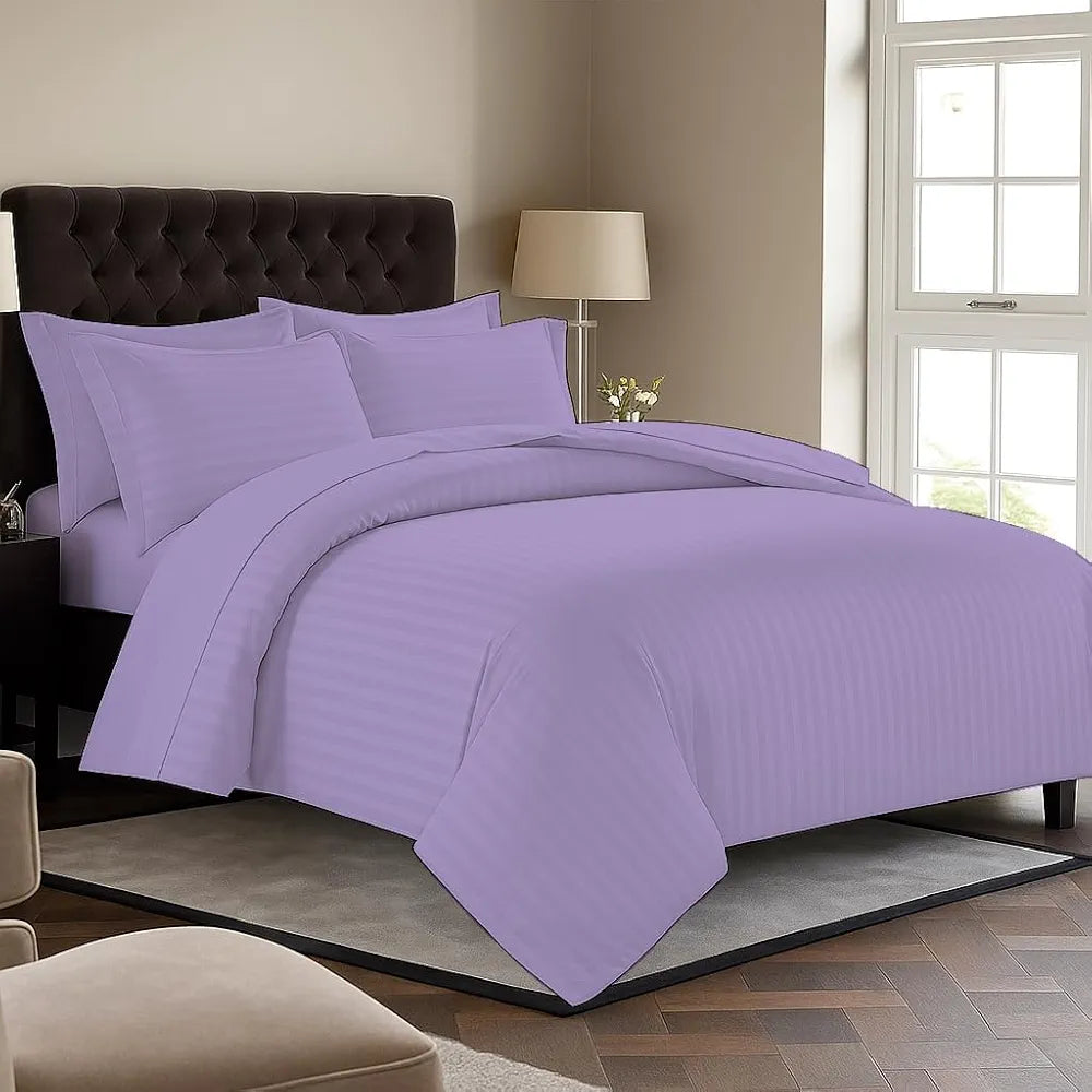Trance Home Linen Zippered 100% Cotton 200 TC Satin Stripe Queen Duvet Cover Quilt Cover Razai Comforter Cover with 2 Pillow Covers 