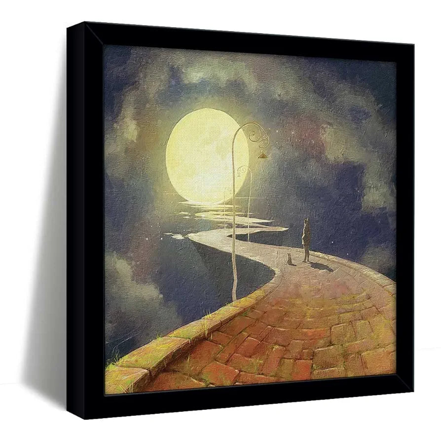 ArtX Way To Moon Big Canvas Painting For Bedroom, Living Room, Drawing Room With Frame, Multicolour, Square, 24.0 x 24.0 inch, 2x2 Feet, Set Of 1