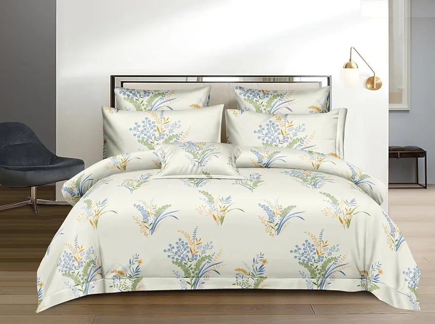 THE HOME STYLE 400 TC Cotton Printed All Around Elastic Fitted Queen Size Double Bed Bedsheet with 2 Pillow Cover II 170GSM, 