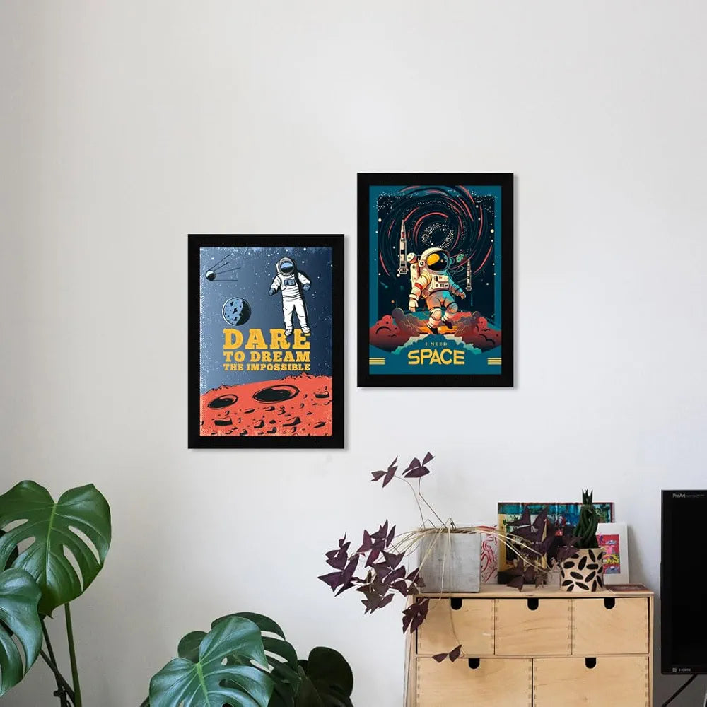 ArtX Paper Space Motivational Quotes Wall Frames, Inspiring Quotes For Home, Office and Study Room Decor, Multicolor Framed Posters, A4, Set of 2