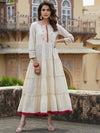 Scakhi Ethnic Motifs Schiffli Self Design Tiered Cotton Fit & Flare Ethnic Dress - XL