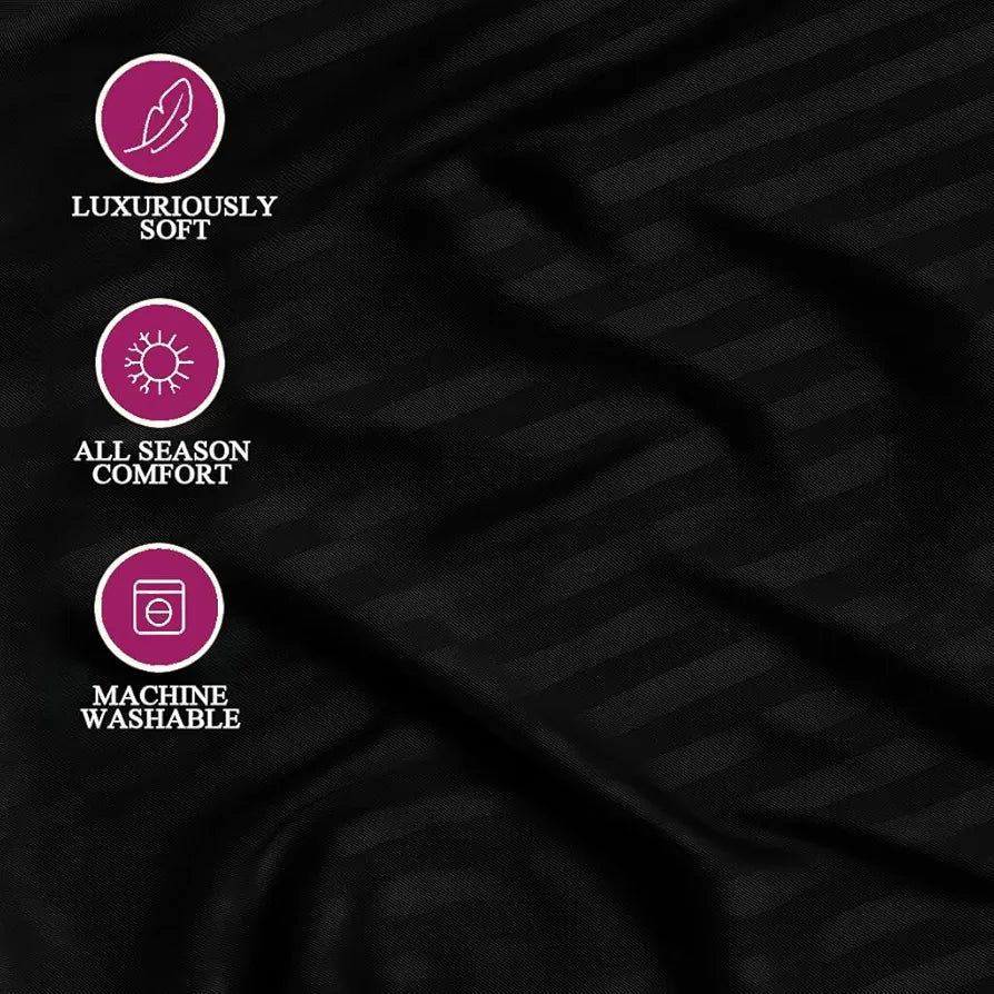 Trance Home Linen 100% Cotton 78x66 inch 200TC Satin Stripe Elastic Fitted Bedsheet | Daily Use Double Bed Fitted Bedspread with 2 Pillow Covers 