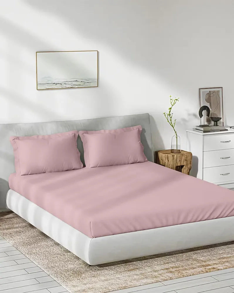 Trance Home Linen 300 TC Bamboo Fitted Queen Size Bedsheet | Soft, Breathable & Eco-Friendly Bedsheet with 2 Pillow Cover - 