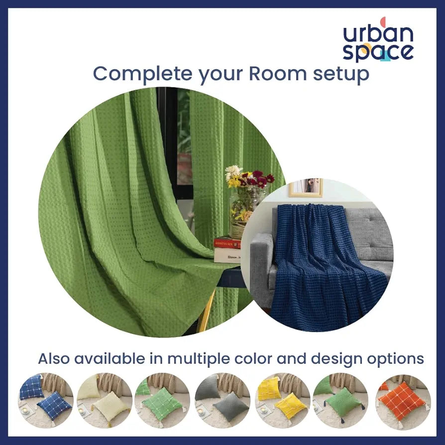 Urban Space Waffle Cotton Cushion Cover Set of 2, 16 inch x 16 inch Cushion Covers for Sofa, Bedroom, Living Room 