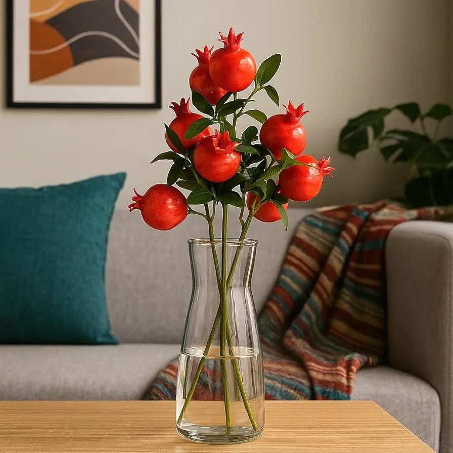 SATYAM KRAFT 3 Pcs Pomegranate Plant Stick, Elevate Your Décor with Artificial Pomegranate Branches Lifelike Tree Plants for Vase Display in Home, Garden, Office, Living Room 