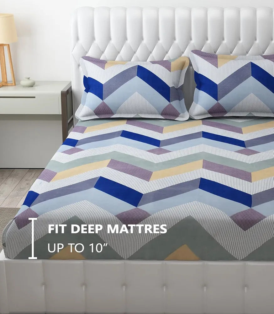 FRESH FROM LOOM Soft Microfiber Fitted Floral Bedsheet King Size Bed With Two Pillow Cover | Elastic Fitted Bed Sheets | Mattress Tuck In Bed Covers , 144 Tc