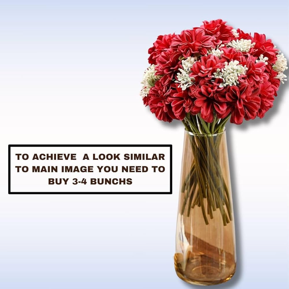 SATYAM KRAFT 1 Pcs Artificial Dahlia Flower Bunch – 7-Stem Faux Bouquet for Home, Office, Wedding & Party Decoration – Realistic Fabric Flower Arrangement  