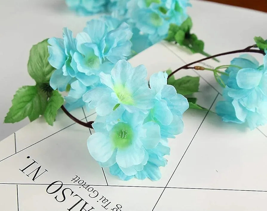 SATYAM KRAFT 1 Lines Artificial Cherry Blossom Rattan Flowers Vine | Hanging Garland for Home, Office, Mandir & Pooja Room | Diwali, Deepawali, Navratri & Wedding Festival Decoration 