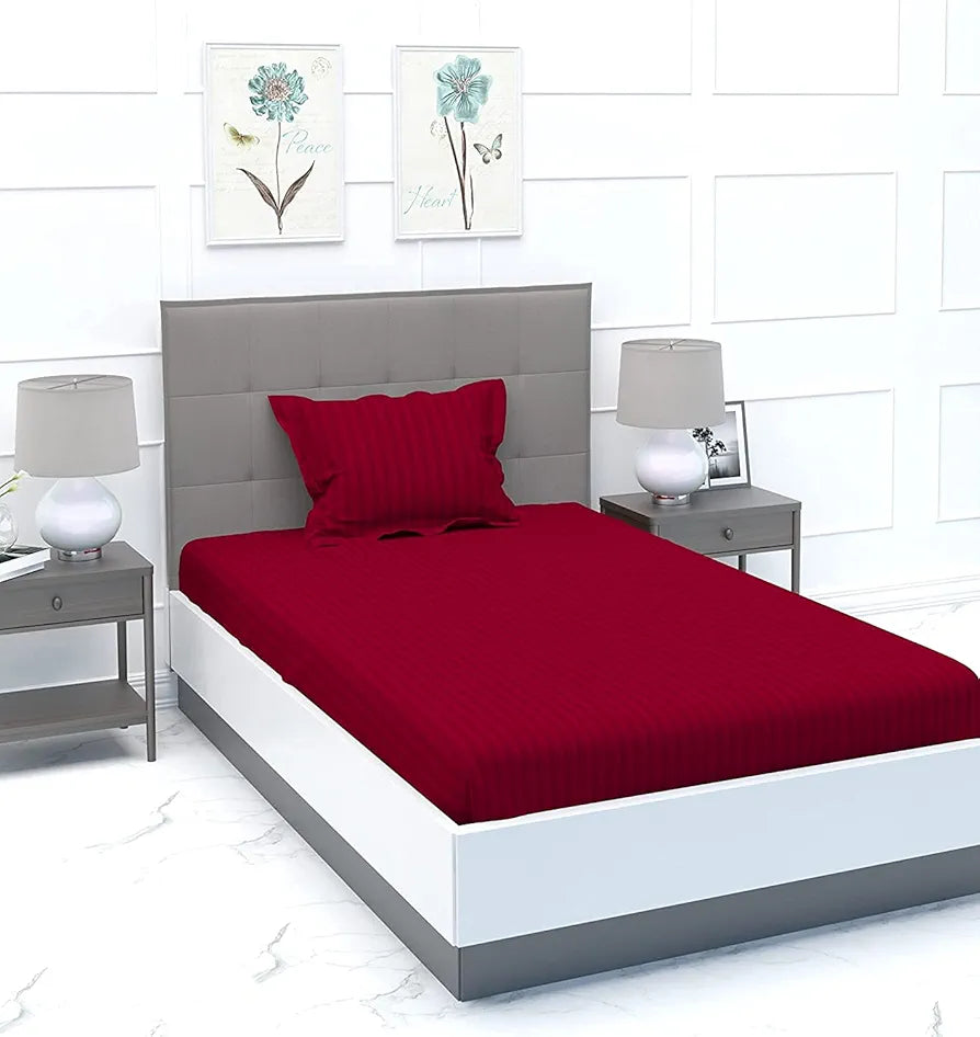 Purav Light Microfiber Flat Single Bed Bedsheet| Plain Striped Cotton Bedsheet with 1 Pillow Cover for Queen Size Bed| Supersoft 340 TC| Breathable| Wrinklefree| 