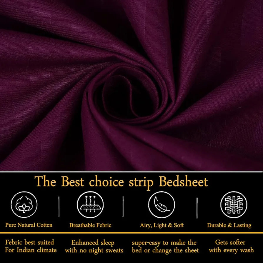 FRESH FROM LOOM Microfiber Wrinkle Resistant|Soft Skin Safe|Breathable Queen Size Flat Striped Bedsheets|Hotel & Home|Double Bedsheet Set With 2 Pillow Covers 144 TC 