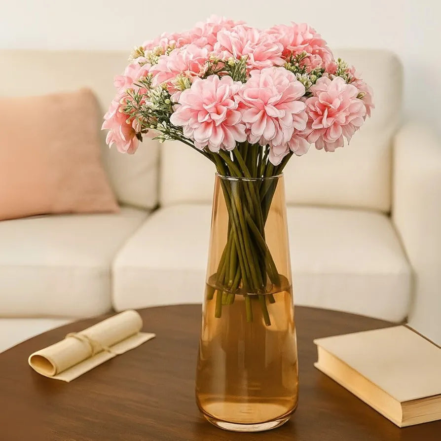 SATYAM KRAFT 1 Pcs Artificial Dahlia Flower Bunch – 7-Stem Faux Bouquet for Home, Office, Wedding & Party Decoration – Realistic Fabric Flower Arrangement  