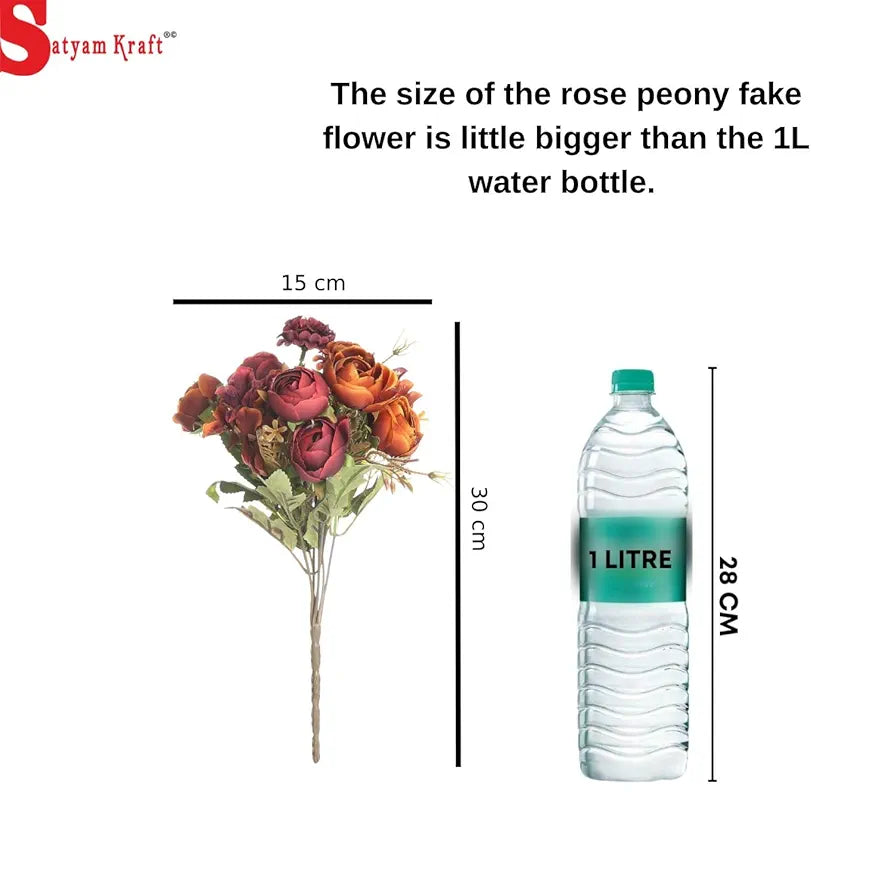 SATYAM KRAFT 1 Pcs Artificial Head Rose Peony Fake Flower Sticks Bunch - Decorative Flowers for Home, Living Room, Table, Wedding, Anniversary, Pooja  