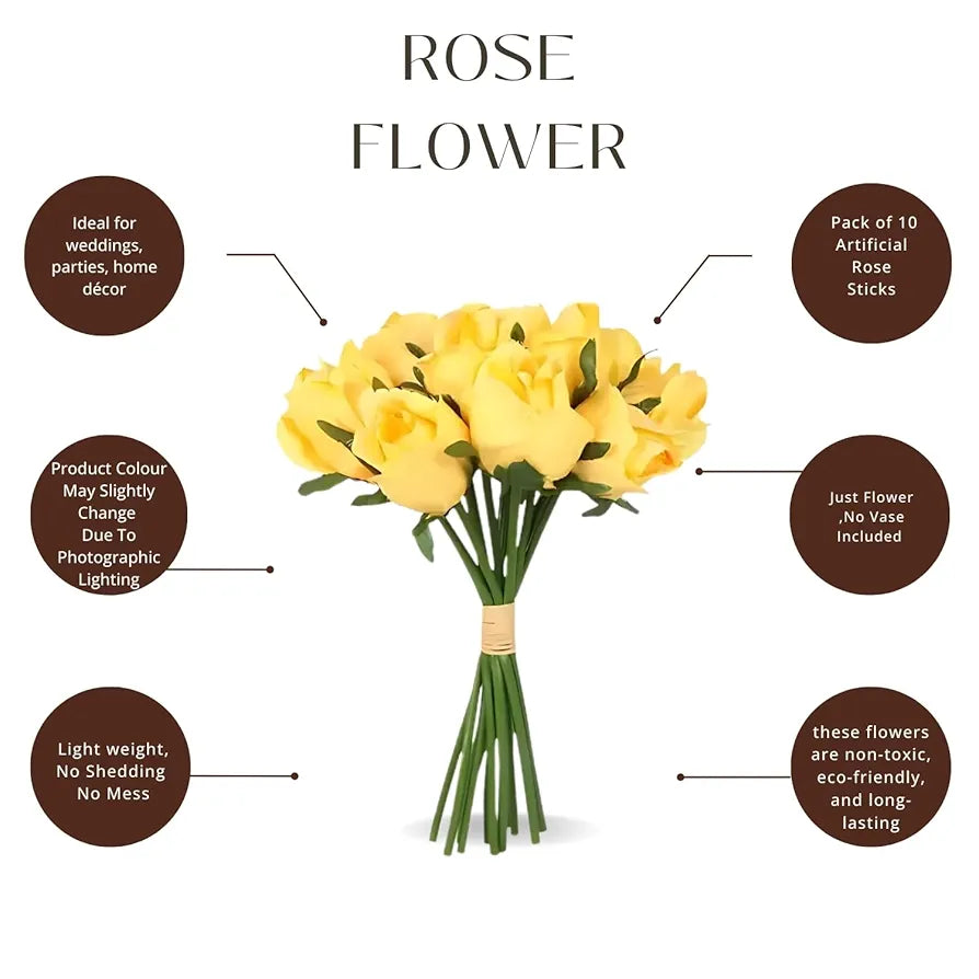 VERVENIX Set of 12 Artificial Rose Flower Bunches for Vase  – Premium Decorative Gift Items for Living Room, Bedroom, Wedding, Party, and Events 