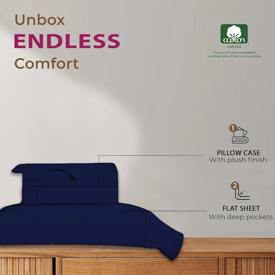 Trance Home Linen 100% Cotton 78x72 inch King Elastic Fitted Bedsheet | 400 Thread Count Premium Hotel Quality Fitted Plain Elastic Bedsheet with 2 Pillow Covers 