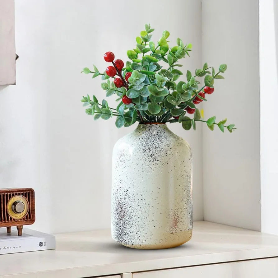 Behoma Metal Flower Vase for Home Decor Items for Living Room Bedroom Drawing Room Accessories Dried Flower Vase Marriage Gifts for Couples Off White Spotted