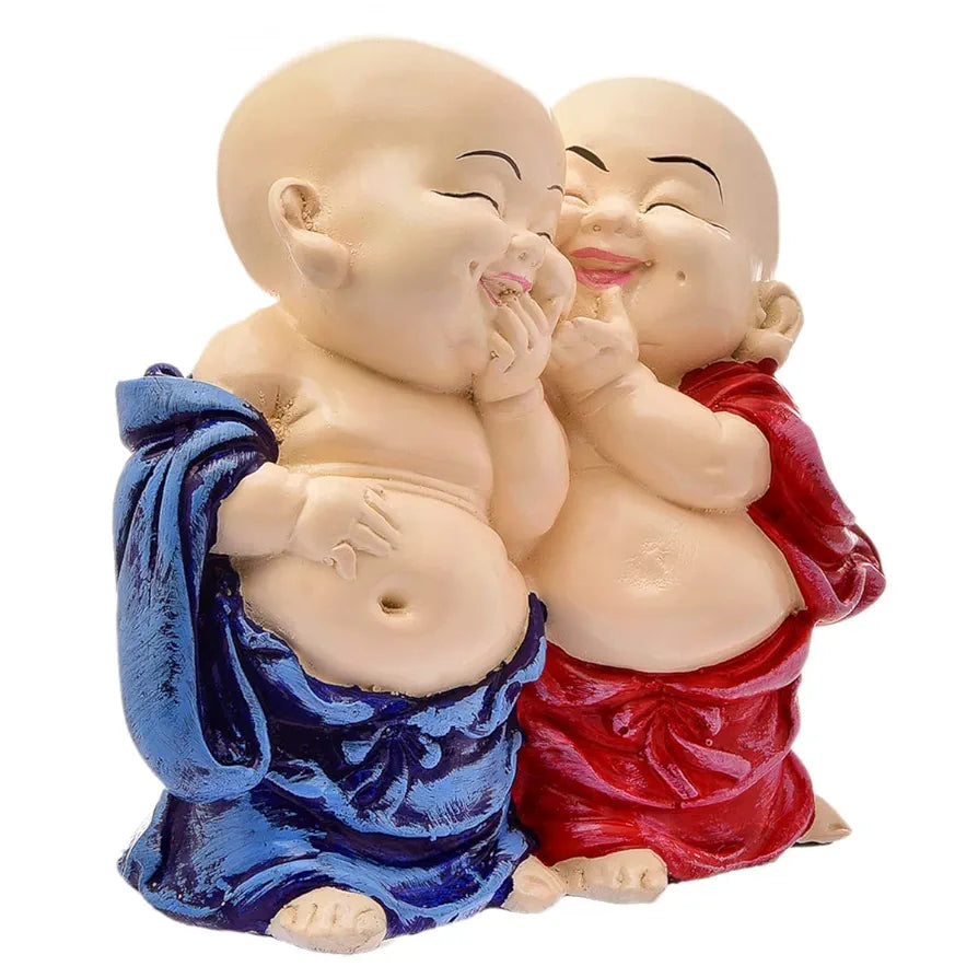 Karigaari India Handcrafted Resine Little Laughing Buddha Monk Sculpture | Showpiece for Home Décor and Office, Blue