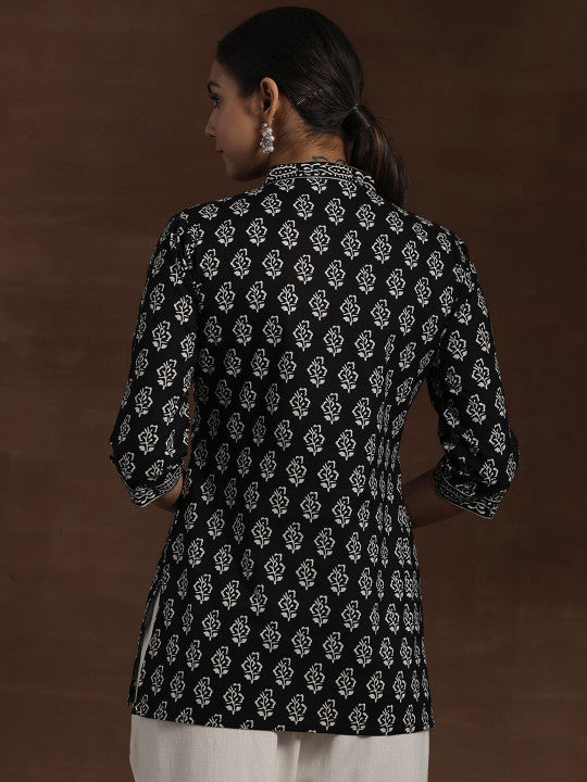 Libas Floral Block Printed High Neck Pure Cotton Straight Kurti