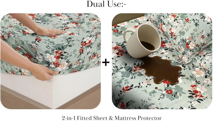 Waterproof Fitted Bedsheet for King Size 78x72+10 inch | Leakproof, Noiseless, Skin-Friendly | Elastic Bed Sheet with 2 Pillow Covers | Dustproof & Breathable -Grey & White