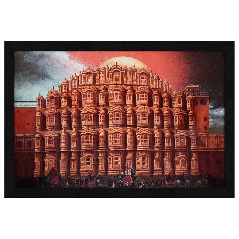 ArtX Paper Hawa Mahal Monument Wall Art Painting, wall decor for living room, Multicolor, Abstract, 12.5x18.5 Inches, Set of 1