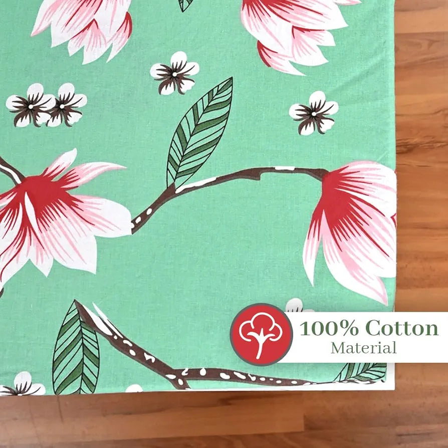 Divine Casa Floret 100% Cotton King Fitted Bedsheet | 144 TC | Deep Pocket Design | Soft & Breathable Fabric | Durable & Easy Care | 200 x 185 + 25 CM, Blossom Haven Mint