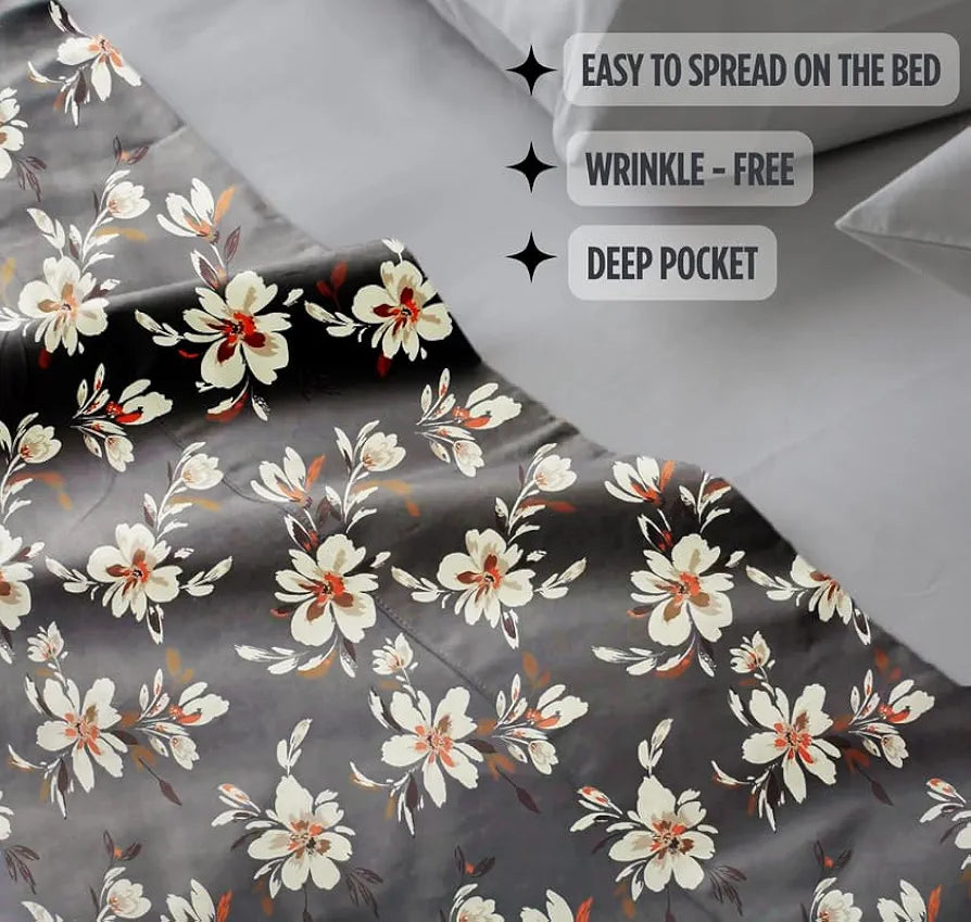 HOMEKART Floral Printed Cotton Feel Double Bedsheet with 2 Pillow Covers |200 Tc Soft, Breathable & Wrinkle-Free| Premium Printed Bedsheet for Home Bedroom 