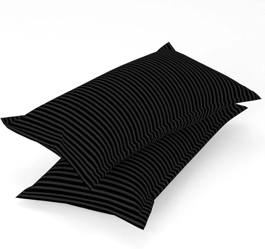 Homefab India 160 TC Stripe Glace Cotton Double BedSheet with 2 Pillow Covers -  - Black