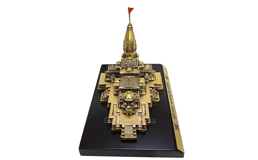Gold Art India Ram Mandir Ayodhya Gold Plated Matte - Minature for Gifting, Puja Room, Office Desk, Home Decor 
