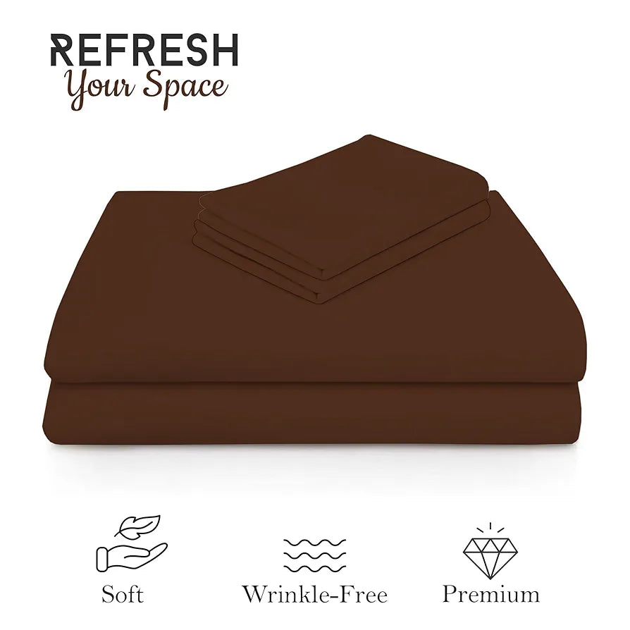 FRESH FROM LOOM Hypoallergenic Plain Microfiber Double Bedsheet - King Size, Rotary Printed, Wrinkle Free with 2 Pillow Covers , 240 TC