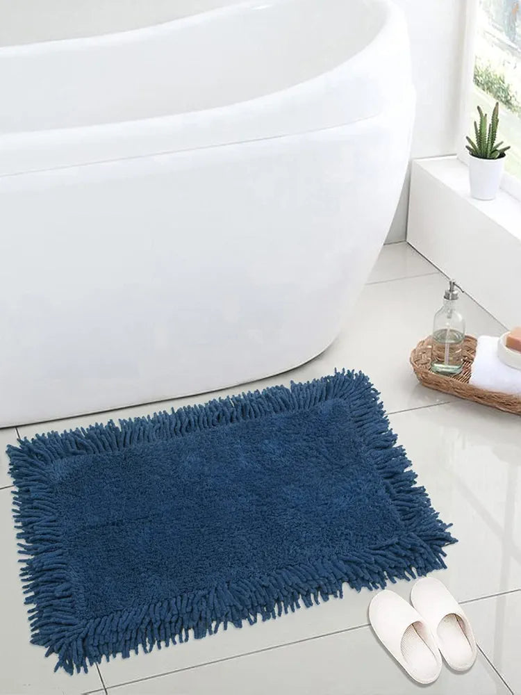 Saral Home Cotton Blue Shaggy Mat 