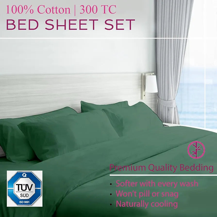 Trance Home Linen Premium 300 TC Pure 100% Cotton King Fitted Bedsheet with 2 Pillow Covers 