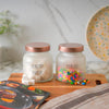 Femora Kitchen Storage Jars Frosted Glass Jar With Steel Lid Air Tight Jar | 700 Ml | Pack of 2 | Golden Lid