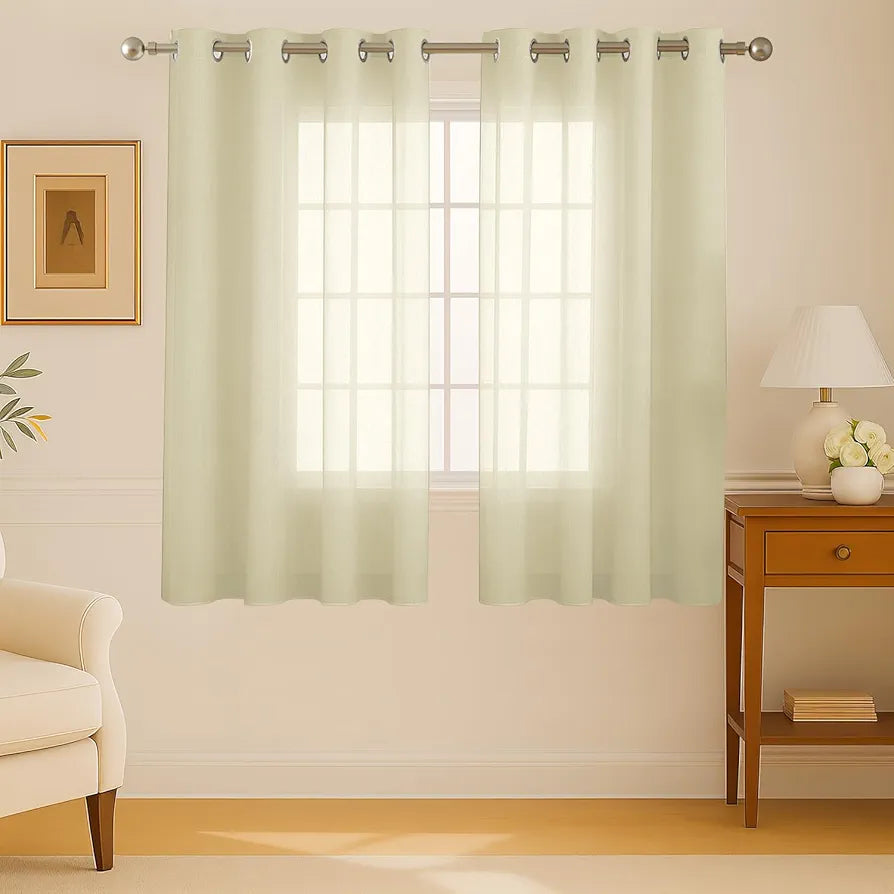 Cloth Fusion Plain Cotton Feel Sheer Window Curtains 5 Feet Long Set of 2, Semi-Transparent Curtain for Window with Grommet Design for Home Decor 