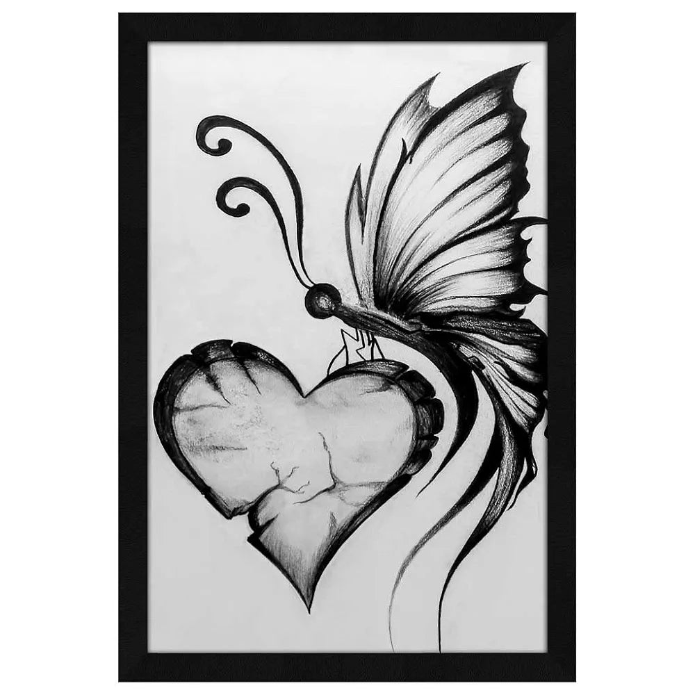ArtX Paper Charcoal Framed Wall Art Painting, Wall Decor For Living Room, Black and White, Abstract, 12.5 X 18.5 inches, Set of 1 