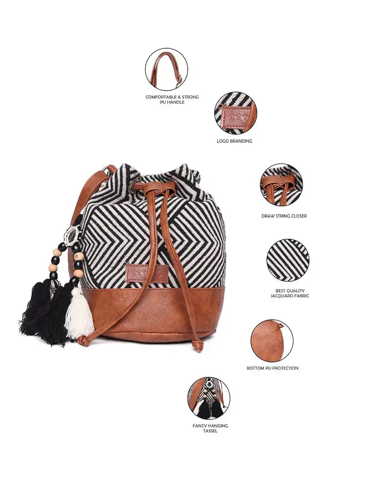 ASTRID Textured Sling Bag With Tassels For Girls 