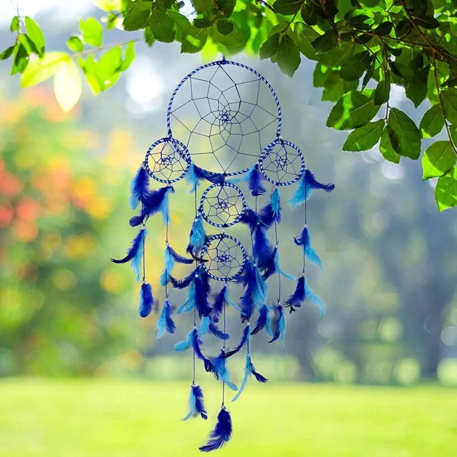 DULI Dream Catcher Traditional Indian Dreamcatcher Wall Art for Bedrooms, Home Wall, Hanging Design, Height 75 cm ,Metal, Feathers Dreamcatcher 