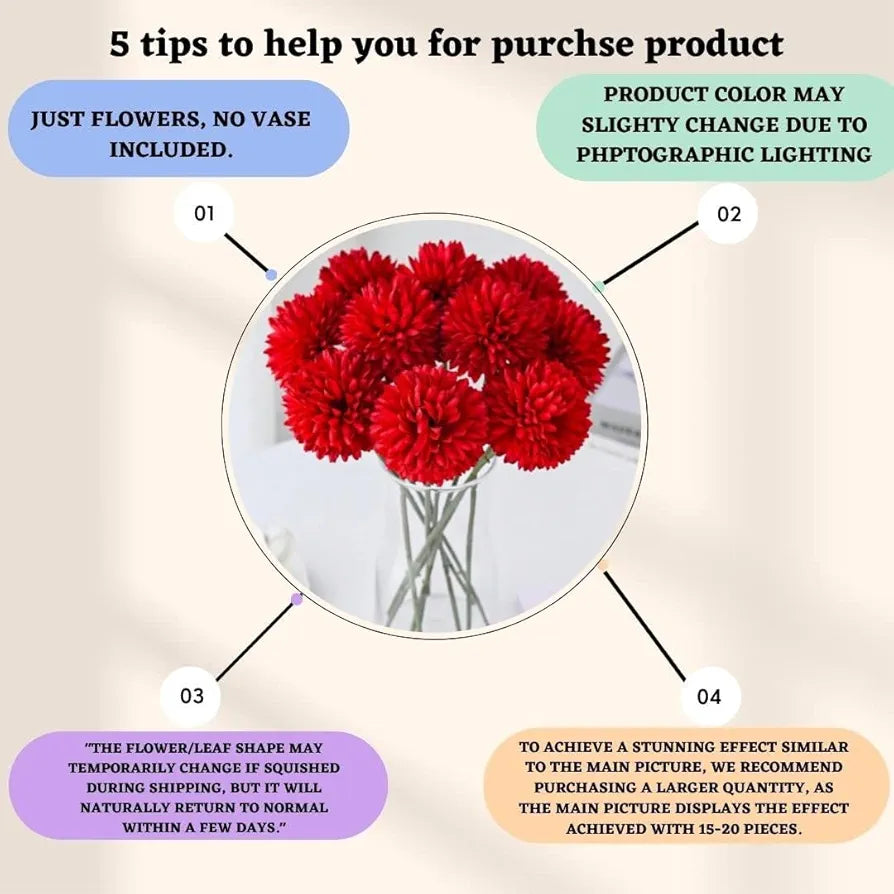 SATYAM KRAFT 5 Pcs Artificial Chrysanthemum Hydrangea Ball Flower Sticks for Home, Office, Bedroom, Balcony, Living Room, Wedding & Craft Decoration  