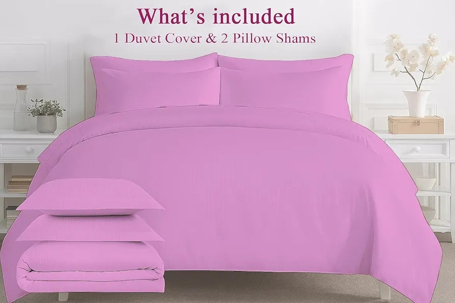 Trance Home Linen Zippered 100% Cotton 200TC Satin Stripe King Size Duvet Cover Quilt Cover Blanket Cover Razai Comforter Cover with 2 Pillow Covers 