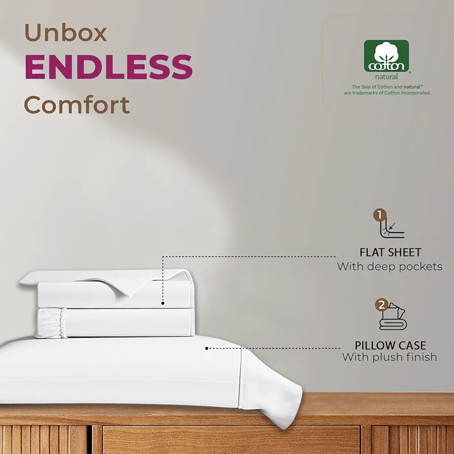 Trance Home Linen 100% Cotton 78x60 inch Queen Elastic Fitted Bedsheet | 400TC Premium Queen Double Bed Size Plain Fitted Elastic Bed Sheet with 2 Pillow Covers 