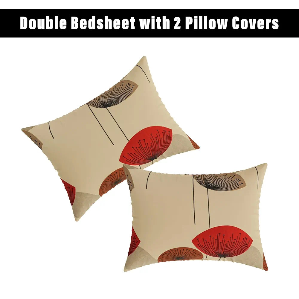 Kuber Industries Double Bedsheet | Bedsheet for Double Bed | Double Bedsheet with 2 Pillow Covers | Cotton Double Bed Sheet Set | Flower Bedsheet | 90X100 | Cream & Maroon, 350 tc