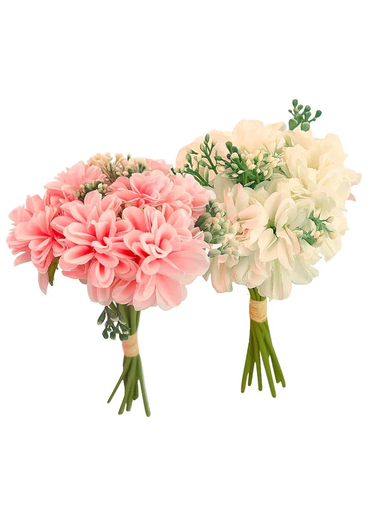 TIED RIBBONS Pack of 2 Artificial Hydrangea Dahlia Flowers Bunch for Home Décor Vase Pot Living Room Office Table, Diwali Decoration Items for Home, Diwali Gifts  