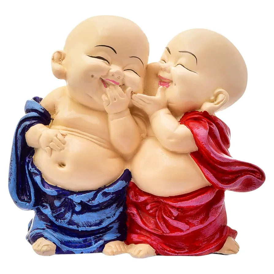 Karigaari India Handcrafted Resine Little Laughing Buddha Monk Sculpture | Showpiece for Home Décor and Office, Blue