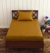 Trance Home Linen 100% Cotton 78X36 Inch Single Fitted 200TC Satin Stripe Elastic Fitted Bedsheet With 1 Pillow Covers Colour Mustard Yellow
