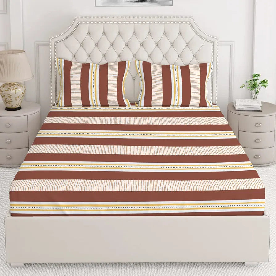 Layers Tuscany 100% Cotton Bedsheet Set for All Seasons - Lightweight, Moisture Absorbent, Machine Washable & Easy to Care - Gift for Housewarming & More - 104 TC - Queen Size 